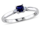 2/5 Carat (ctw) Lab-Created Blue Sapphire & Diamond Ring in Sterling Silver
